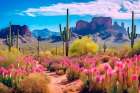 Fantasy of desert cacti and colorful flowers Art Print